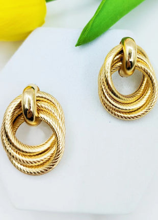 Geometric Embossed Twisted Ring Stud Earrings