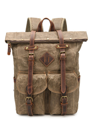 Retro Waterproof Crazy Horse Leather Canvas Large Capacity Backpack