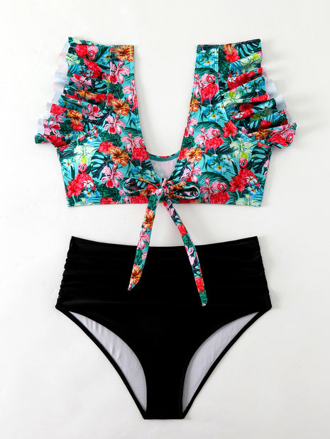 Flounced Split High Waist Bikini