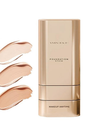 Makeup stick with swatches on a white background