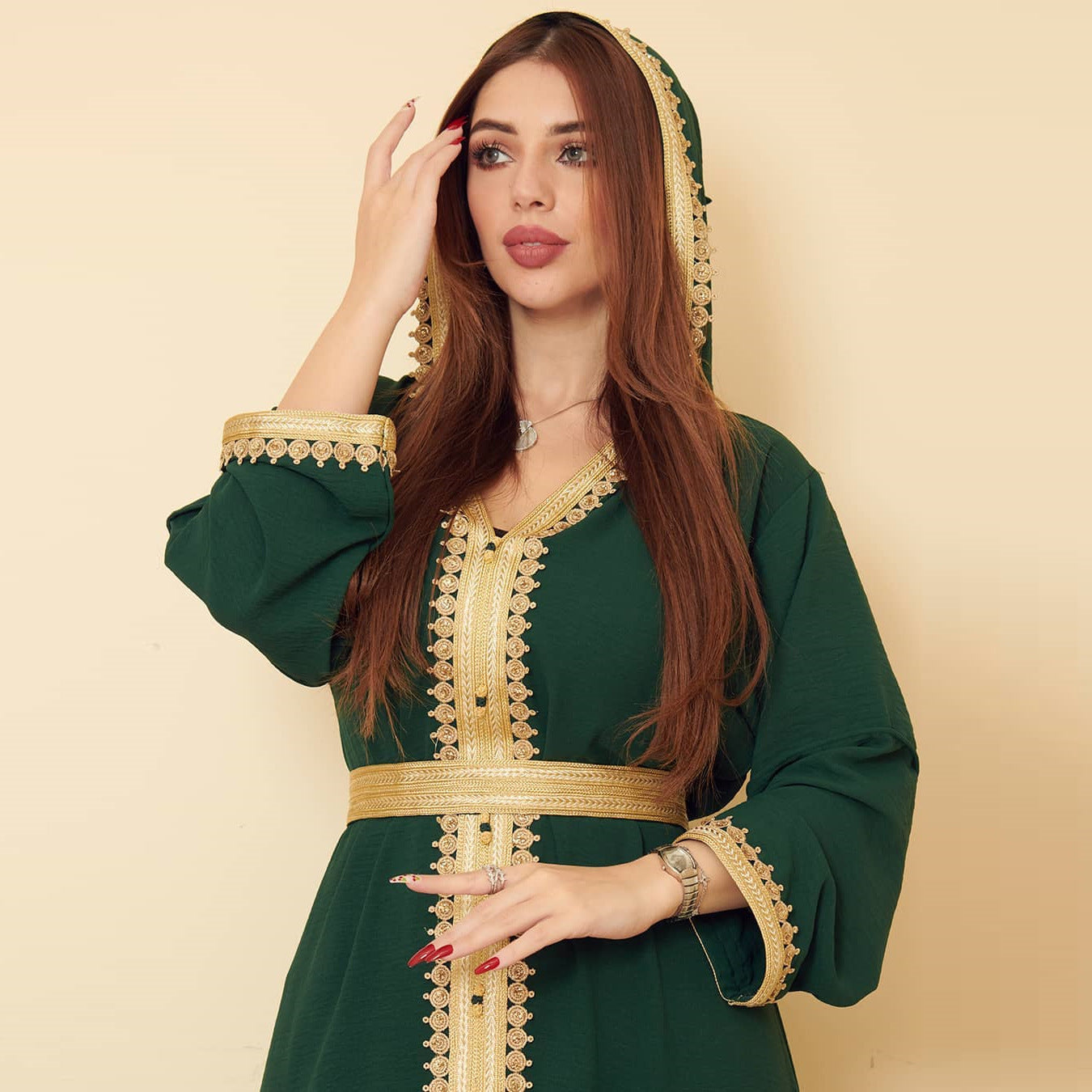 Linen Green Hooded Swing Dress