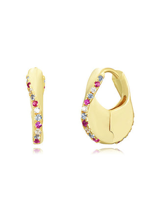 Sterling Silver Needle Street Fashion Geometry Pattern Round Rhinestone Earrings