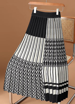 Plaid Pleated Skirt Knitted Skirt