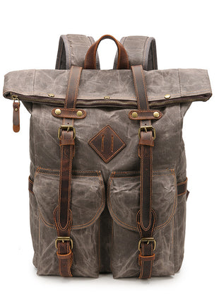 Retro Waterproof Crazy Horse Leather Canvas Large Capacity Backpack