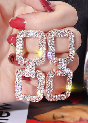 Geometric Rhinestone Long Earrings
