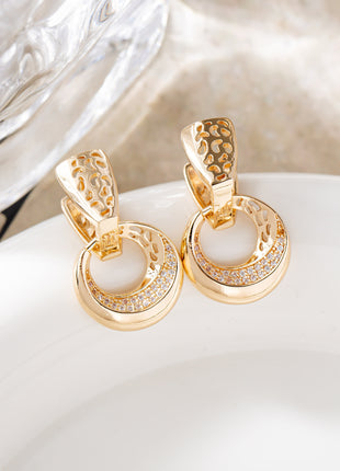 Luxury Natural Zircon Hollow Round Moon Earrings