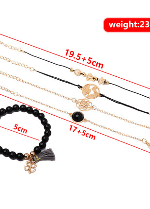 Turtle Drip Oil Tassel Bracelet 5 Piece Set