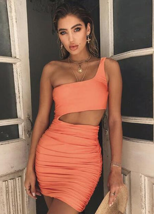 Slim One-shoulder Short Hollow Mini Dress