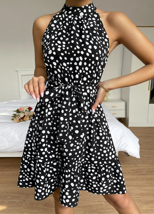 Ladies Halter Neck Small Turtleneck Dot Dress