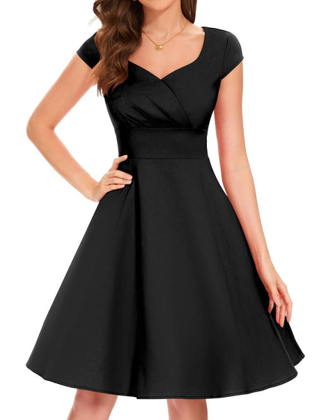 Retro V-neck Half Sleeve Waist Dress