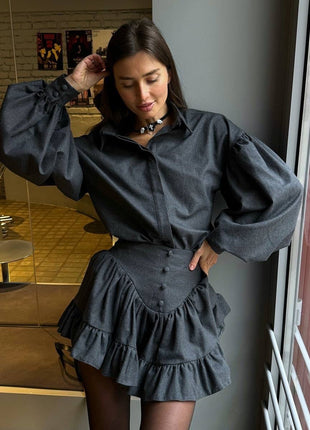 Women's Plaid Design Ruffled Suit