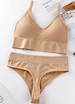 Thin French Style No Steel Ring Panties And Bra Set