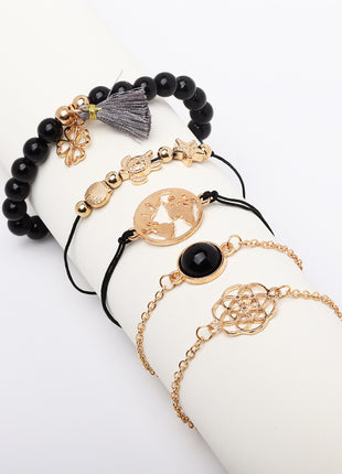 Turtle Drip Oil Tassel Bracelet 5 Piece Set
