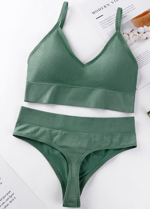 Thin French Style No Steel Ring Panties And Bra Set