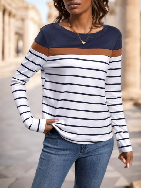 Round Neck Striped Long Sleeve T-Shirt