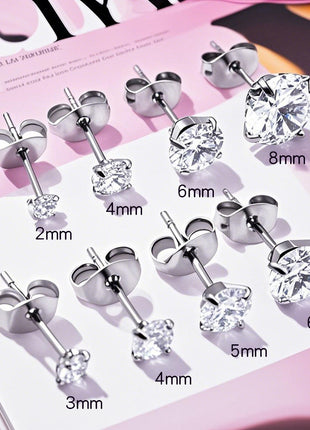 Butterfly Clasp Four-Claw Zircon Stud Earrings
