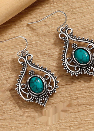 Bohemian Ethnic Style Gold Silver Inlaid Turquoise Decorative Stud Earrings