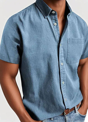 Collar Solid Color Pocket Single-breasted Men's Short-sleeved Shirt