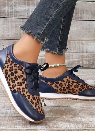Flat Bottomed Leopard Lace Up Casual Shoes