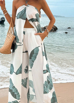 Elastic Waist Wide Leg Pants Two Piece Set For Spring And Summer