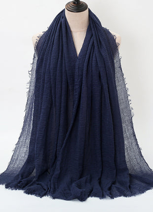 Pure Color Pleated Cotton Scarf Cotton And Linen Scarf