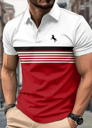 Men's Casual Striped Color Block Design Sports Style Collar Golf Shirt