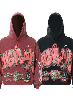 Street Fashion Washed Water Print Hoodie