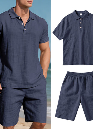 Summer Loose Casual Linen Breathable Short Beach Sleeve Shorts Set