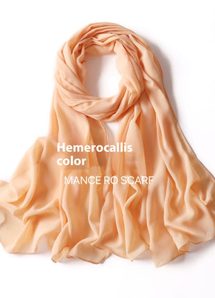 Pure Color Pearl Chiffon Scarf Headcloth Veil Chiffon Scarf