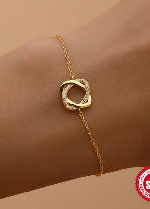 Sterling Silver Diamond Rose Ring Bracelet