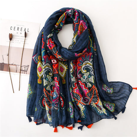 Japanese Style Artistic Cotton and Linen Scarf Bohemian Cashew