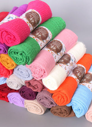Pure Color Pleated Cotton Scarf Cotton And Linen Scarf