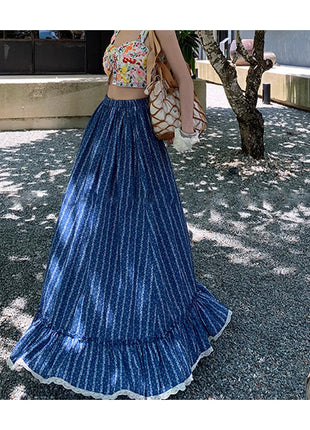 Blue And White Striped High Waist Slimming Skirt