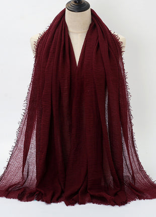 Pure Color Pleated Cotton Scarf Cotton And Linen Scarf