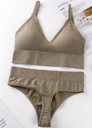 Thin French Style No Steel Ring Panties And Bra Set