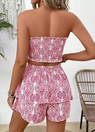 2pcs Women Holiday Floral Multi-Layer Ruffle Hem Set