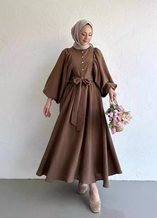 Long Sleeves Top Swing Mid-length Dress