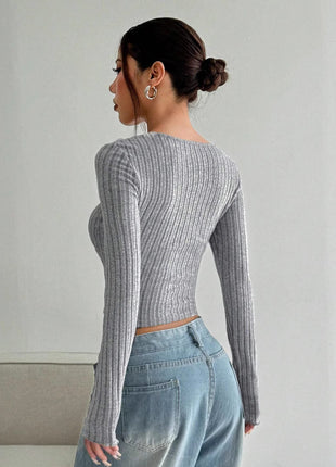 Sunken Stripe Brushed Midriff-Baring T-Shirt Top