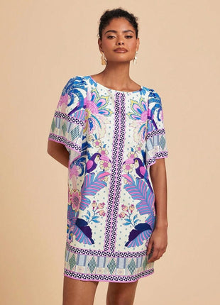 Fashion Retro Crew Neck Horn Printing Dress