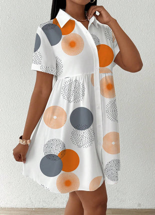 Clasi Button-Front Short Sleeve All-Over Casual Short Dress