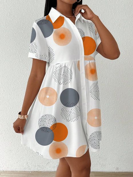 Clasi Button-Front Short Sleeve All-Over Casual Short Dress