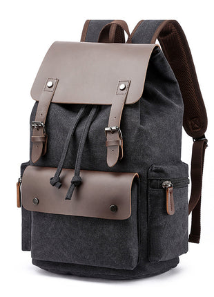 Casual Canvas Backpack Business Laptop Bag With Buckle Drawstring Design