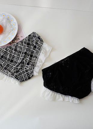 High Waist Hip Retro Lace Black And White Briefs