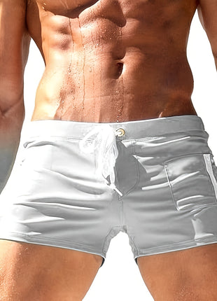 Men's Polyester High Waist Tight Lace-up Swimming Trunks