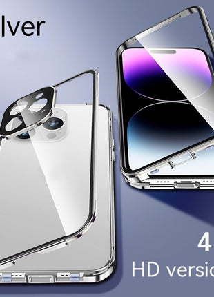 iPhone 13/14/15 Peep-Proof Magnetic Double-Sided Glass Case with Buckle