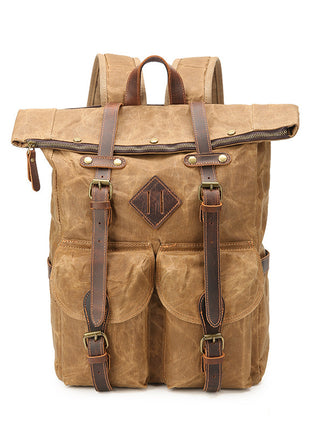 Retro Waterproof Crazy Horse Leather Canvas Large Capacity Backpack