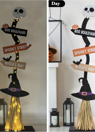 Halloween Glowing Wooden Witch Broom Ornaments