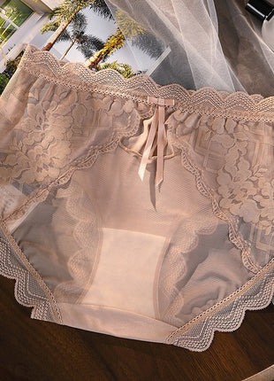 Plus Size Pure Cotton Lace Hollow Mesh 7A Antibacterial Briefs