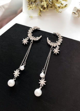 Long Tassel Full-Jeweled Stud Earrings