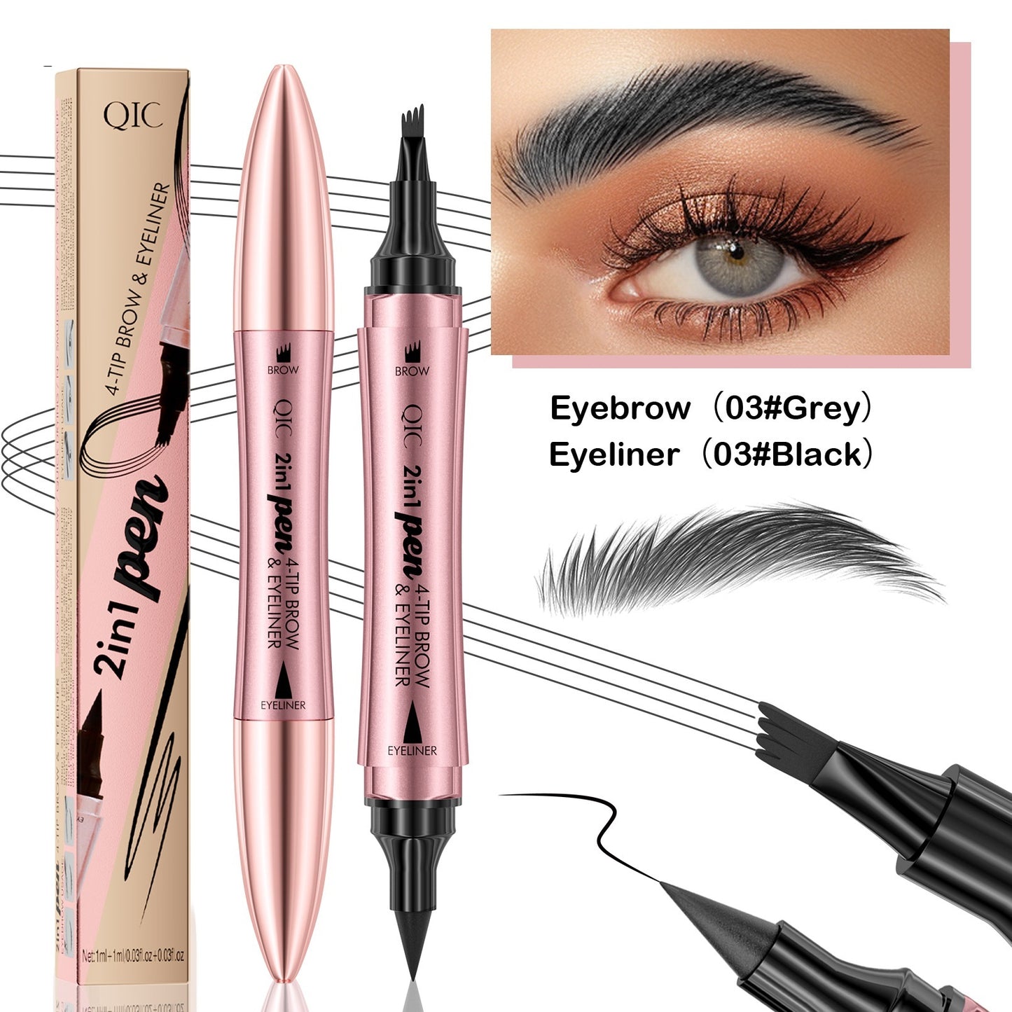 2IN1 Eyebrow & Eyeliner Double-headed 3D Micro-carved Liquid 4-fork